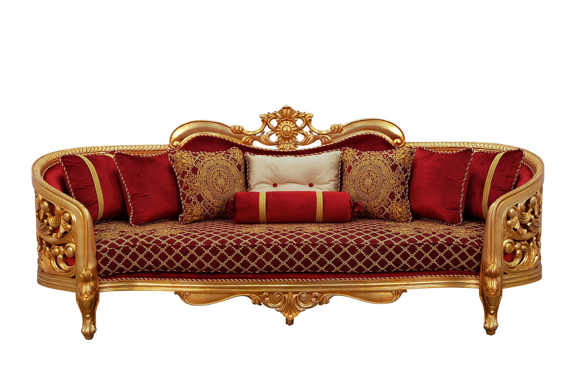 Classic, Traditional Sofa BELLAGIO II 30013-S in Antique, Red, Gold Velvet