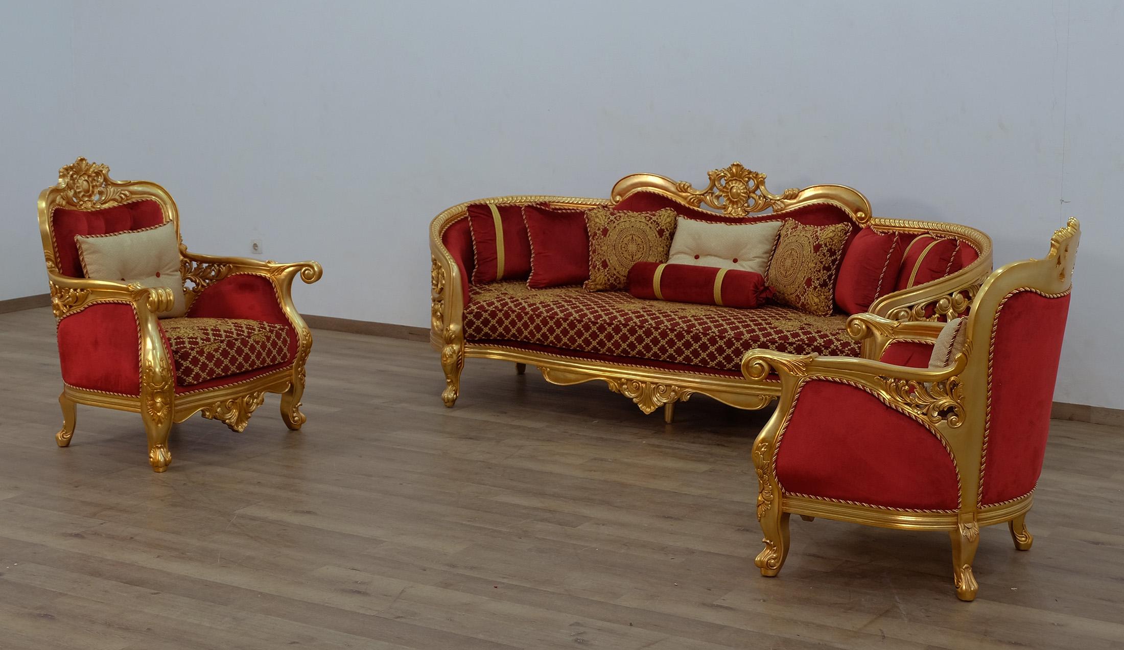 

        
6015416893836Classic Red Gold Fabric 30013 BELLAGIO II Sofa EUROPEAN FURNITURE
