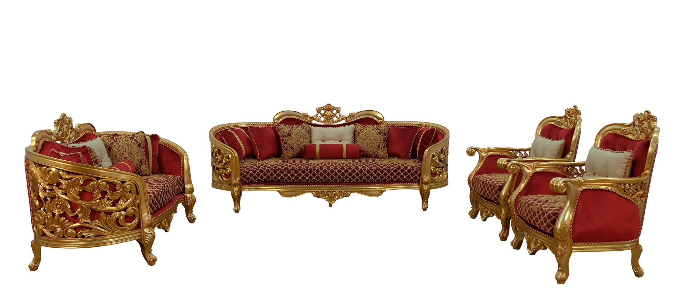 

        
EUROPEAN FURNITURE BELLAGIO II Sofa Set Antique/Red/Gold Velvet 6015416893836
