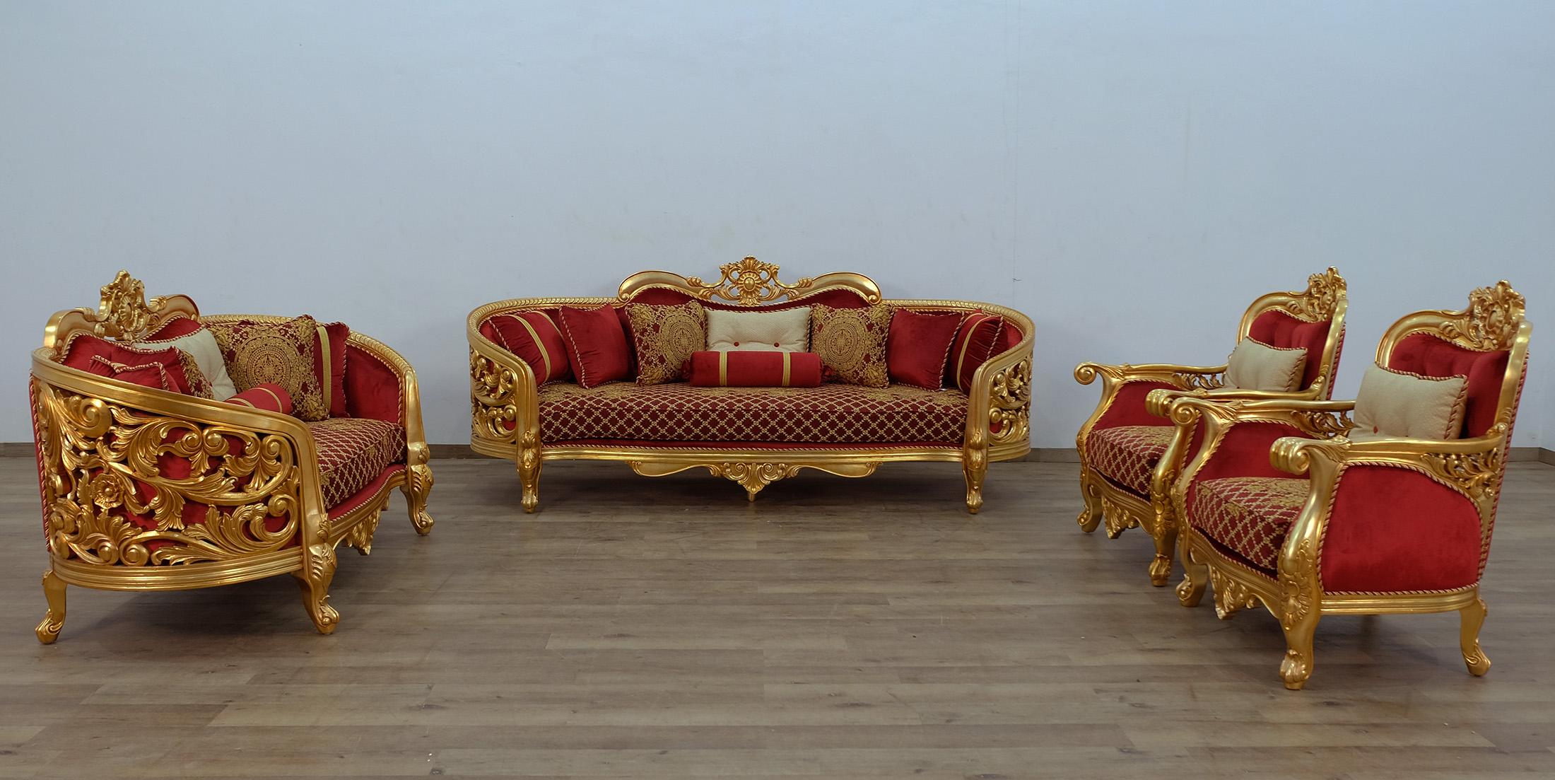 

    
EUROPEAN FURNITURE BELLAGIO II Sofa Set Antique/Red/Gold 30013-S-Set-2
