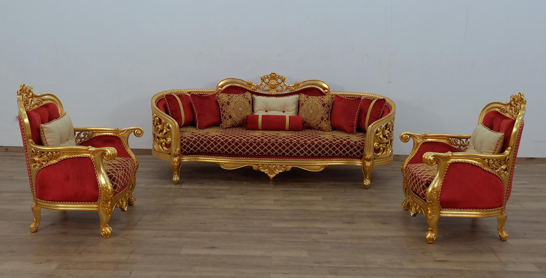 

    
EUROPEAN FURNITURE BELLAGIO II Sofa Set Antique/Red/Gold 30013-S-Set-3
