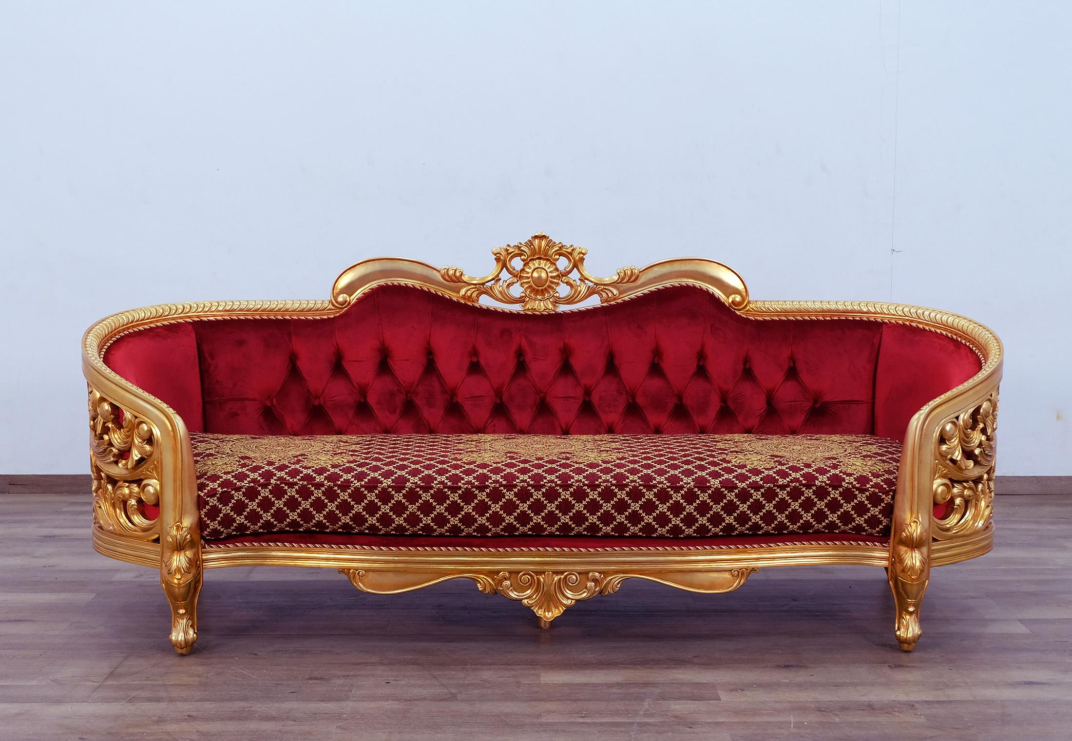 

    
EUROPEAN FURNITURE BELLAGIO II Sofa Set Antique/Red/Gold 30013-S-Set-4
