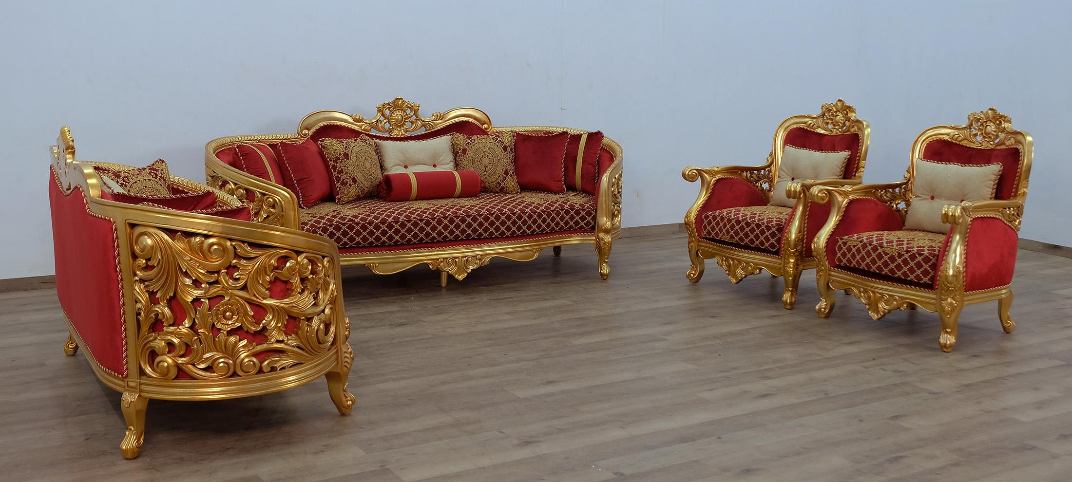 

    
Classic Red Gold Fabric 30013 BELLAGIO II Sofa Set 4Pcs  EUROPEAN FURNITURE
