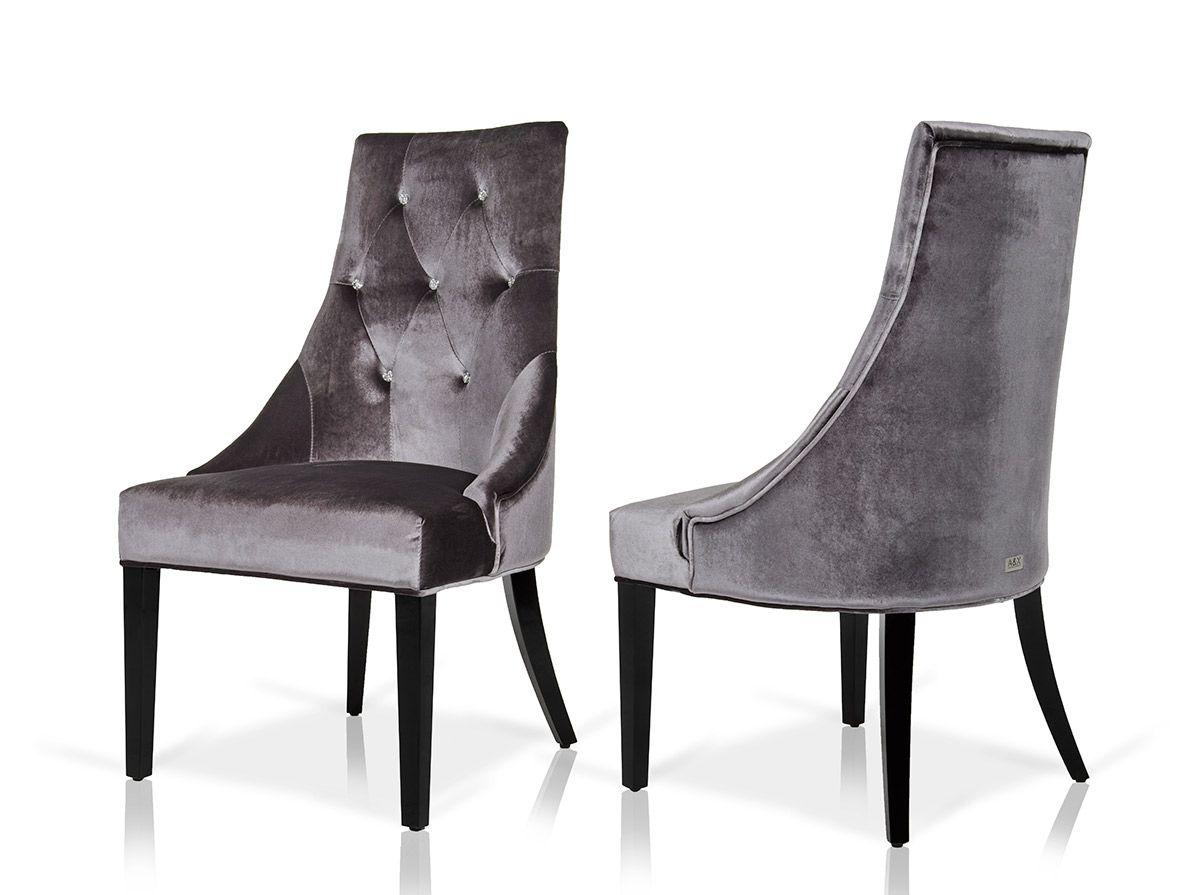 Contemporary, Modern Dining Side Chair A&X Charlotte VGUNAA031-GRY-Set-2 in Gray Velour Fabric