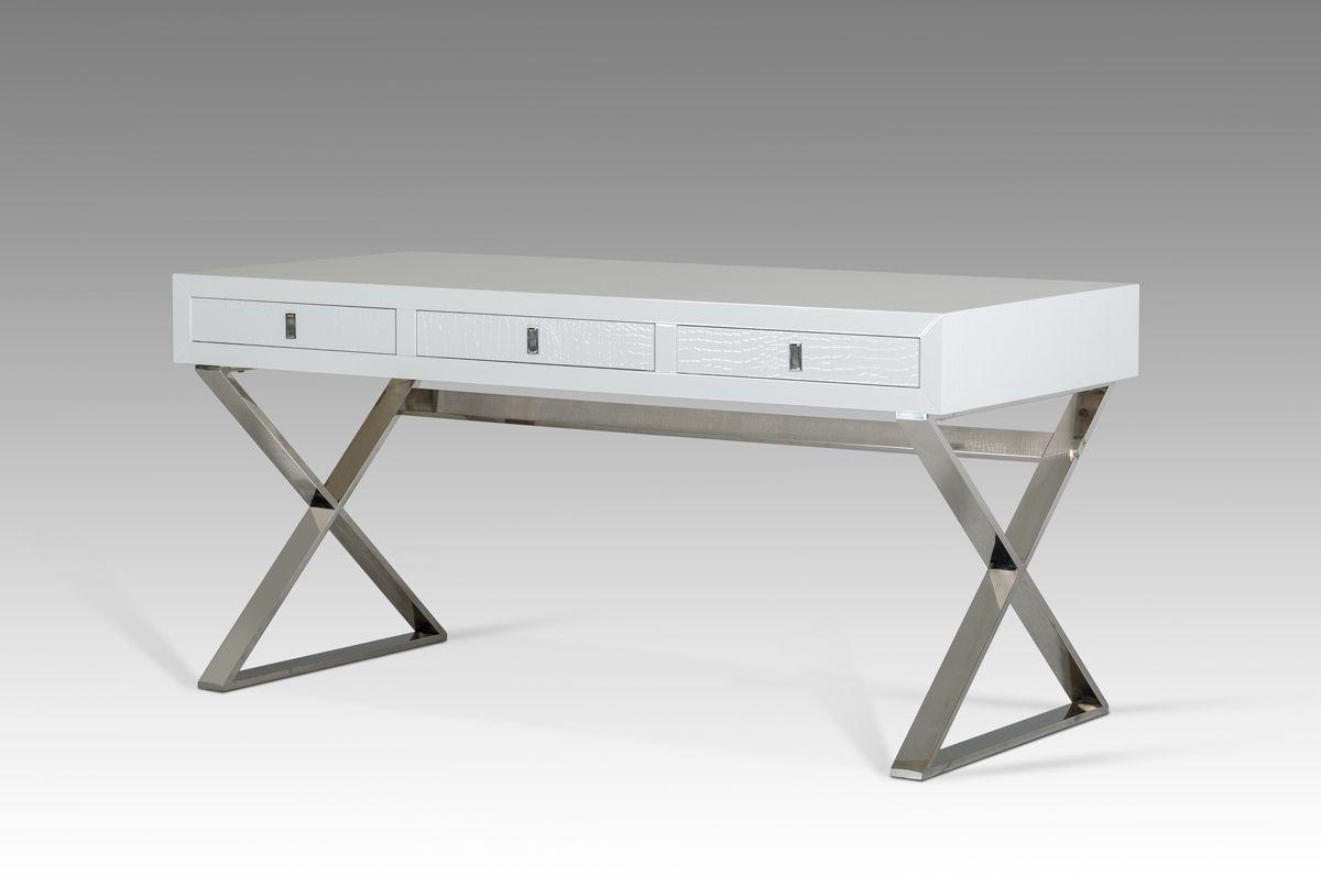 

    
Transitional White Crocodile Textured Writing Desk by VIG A&X Congress
