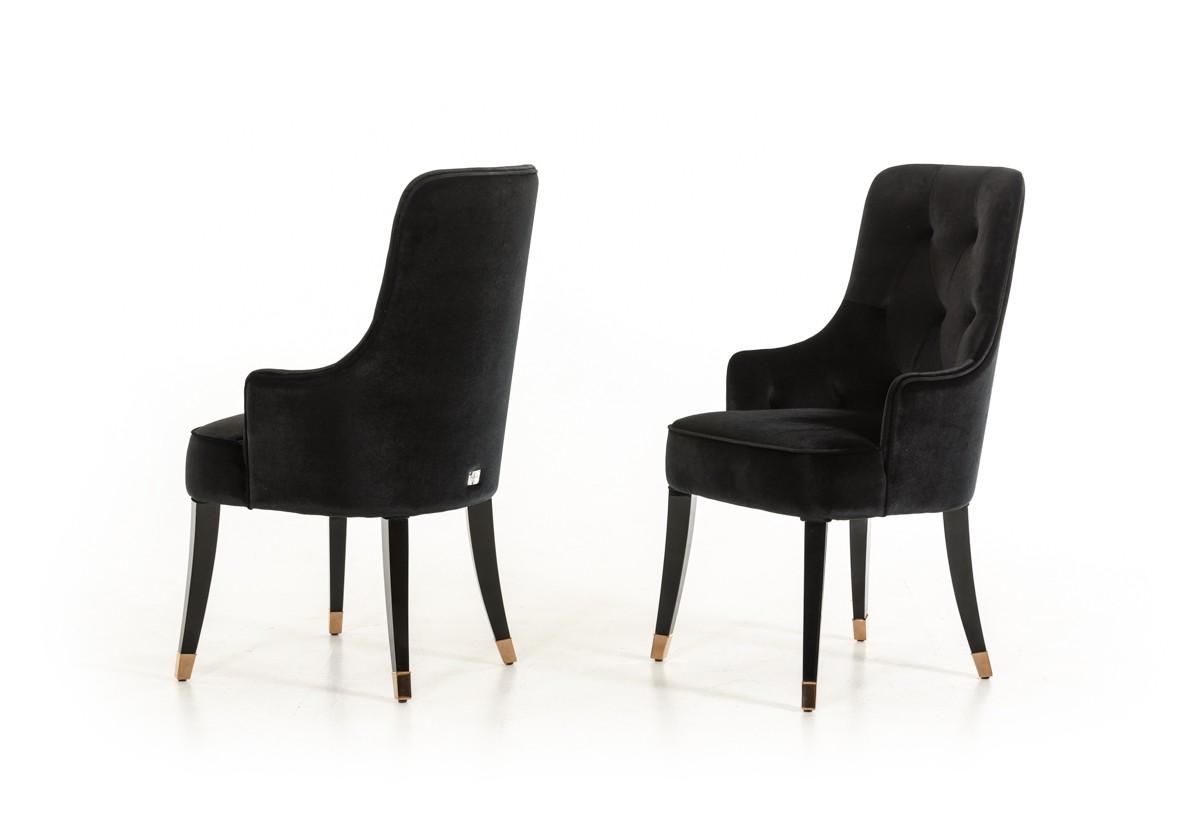Modern, Traditional Dining Chair Set Larissa VGUNCC016-BLK-2pcs in Black Velvet