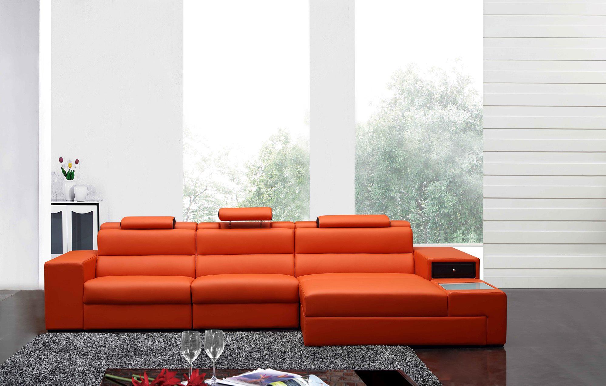 

    
Orange Bonded Leather Sectional Sofa VIG Divani Casa Polaris Mini Contemporary
