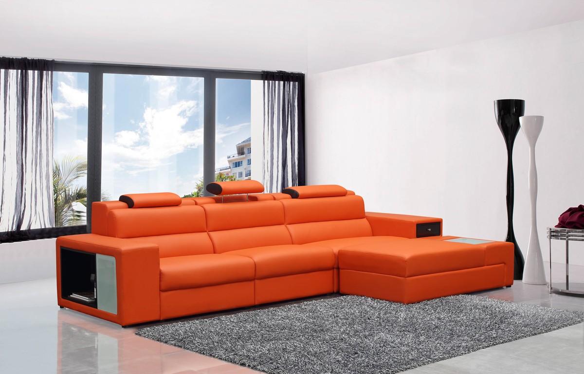 

    
Orange Bonded Leather Sectional Sofa VIG Divani Casa Polaris Mini Contemporary
