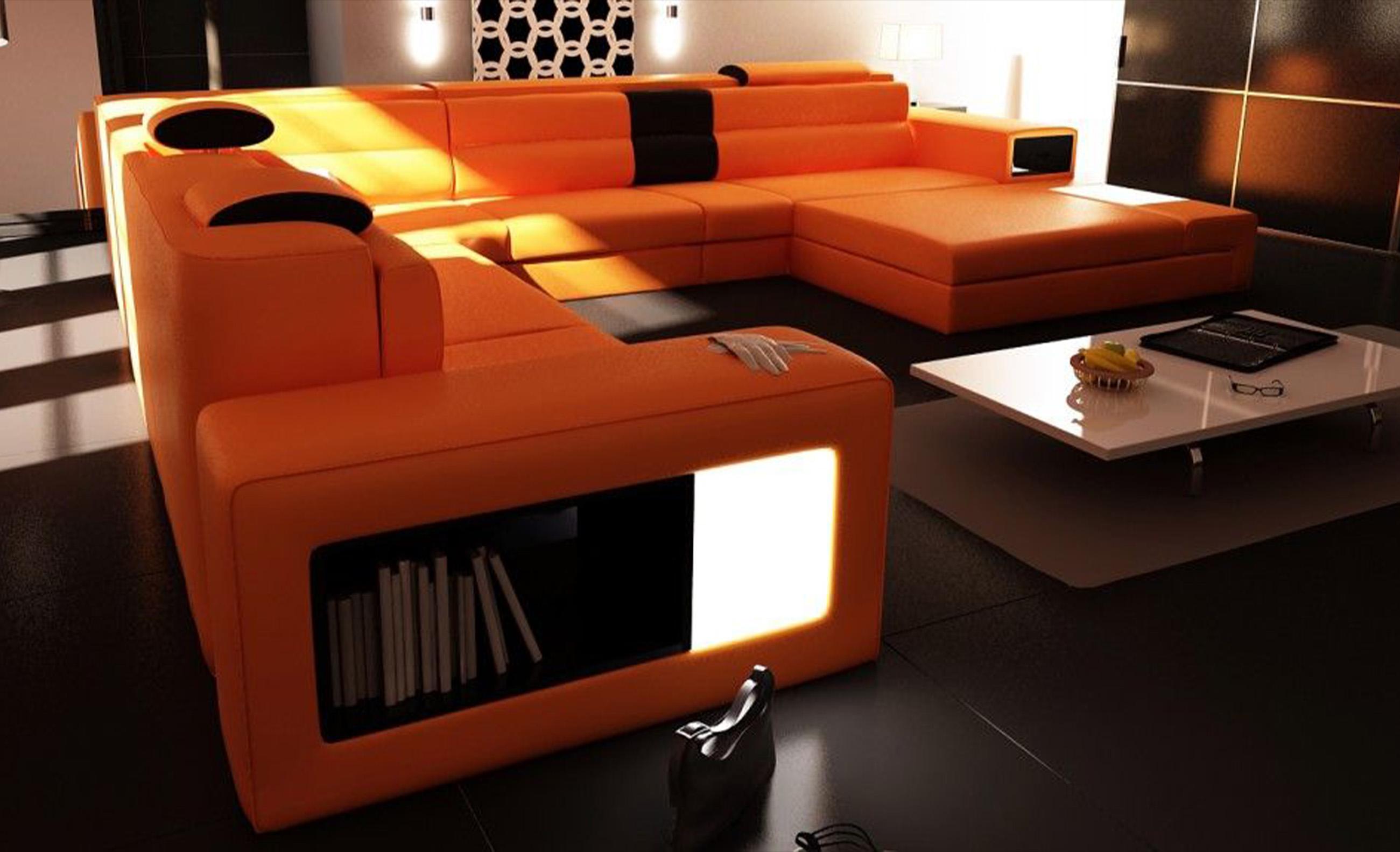 Orange Bonded Leather Sectional Sofa