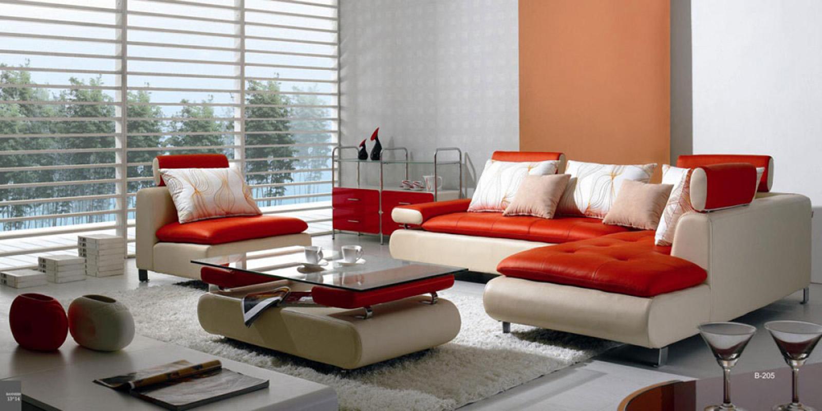 Contemporary, Modern Sectional Sofa Divani Casa B205 VGBNB205 in White, Red Leather Match