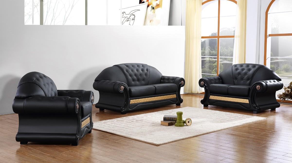 

    
VIG Divani Casa Cleopatra Black Genuine Leather Sofa Set 3Ps Classic Traditional

