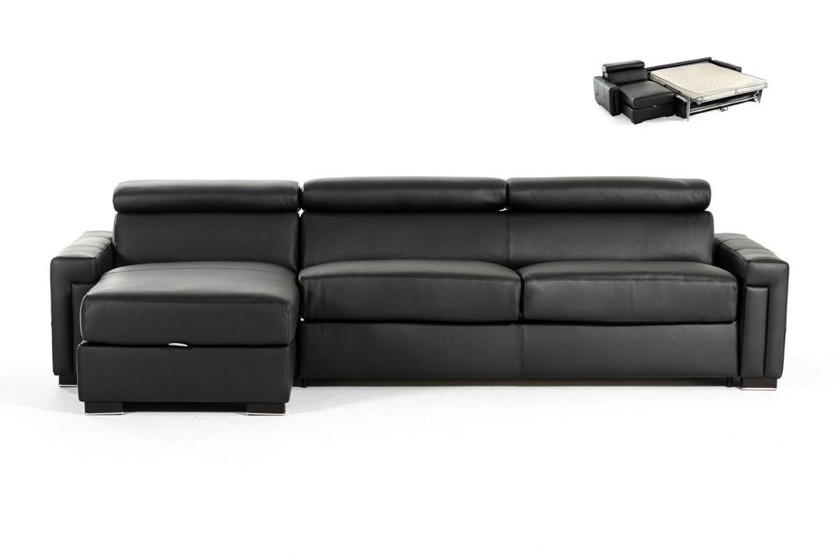 

    
Black Genuine Leather Sectional Sofa Bed VIG Estro Salotti Sacha MADE IN ITALY
