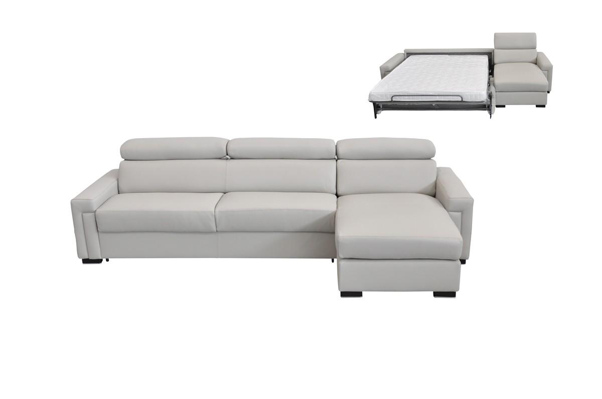 Contemporary, Modern Sectional Sofa Bed Estro Salotti Sacha VGNTSACHA-E3018 in Light Gray Italian Leather