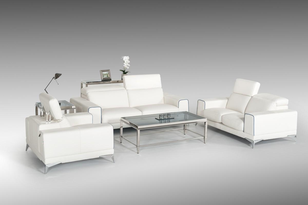 Modern Sofa Set VGNTBOLTON-WHTBLU VGNTBOLTON-WHTBLU in White, Blue Italian Leather