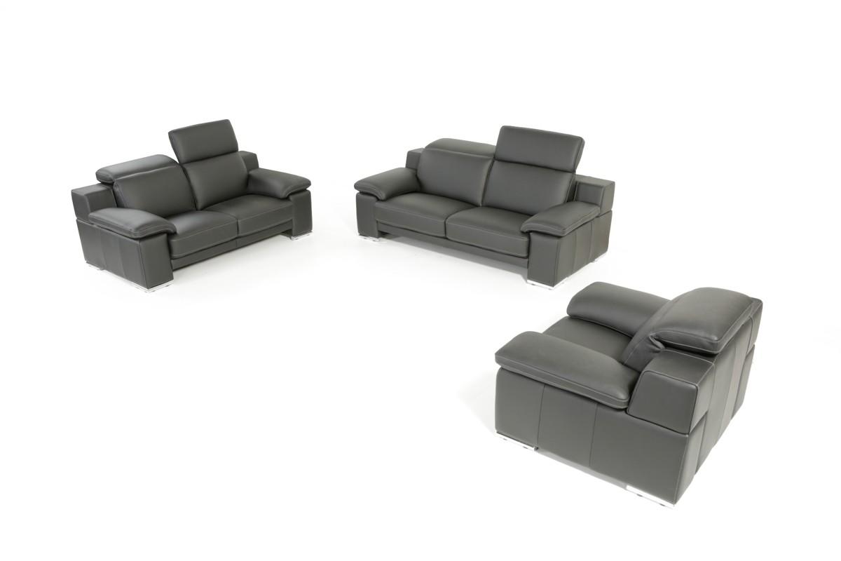 Contemporary, Modern Sofa Loveseat and Chair Set Estro Salotti Evergreen VGNTEVERGREEN-BLK in Black Italian Leather