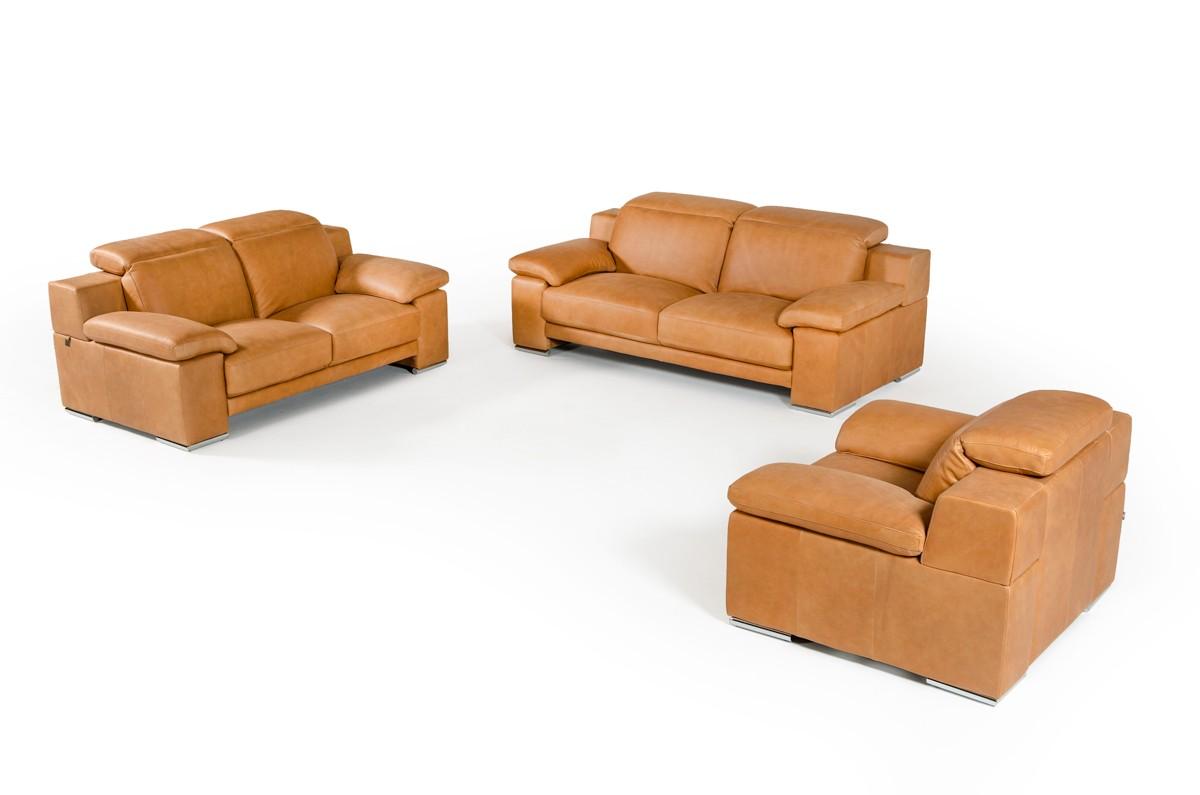 Modern Sofa Loveseat and Chair Set Estro Salotti Evergreen VGNTEVERGREEN-COG in Orange Italian Leather