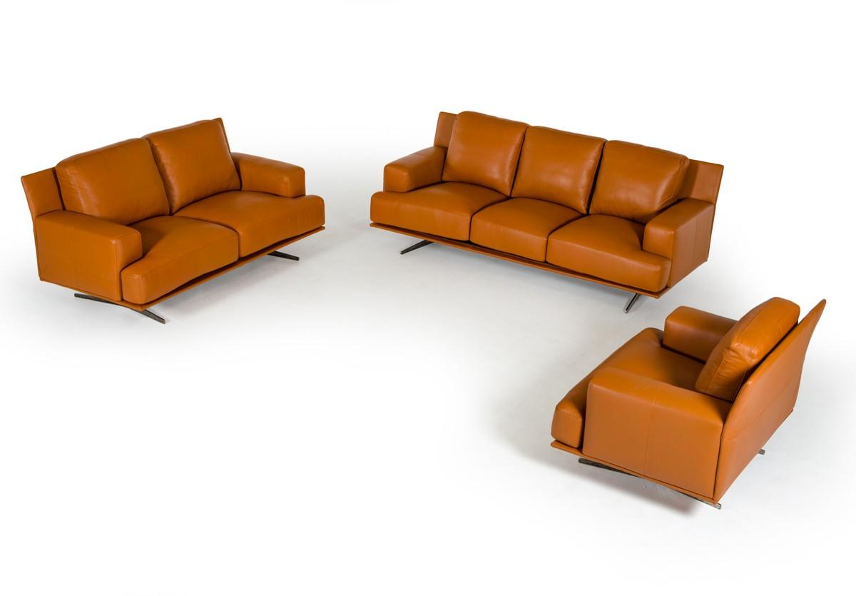 Contemporary, Modern Sofa Set VGNTFOSTER-BRN VGNTFOSTER-BRN in Brown Italian Leather