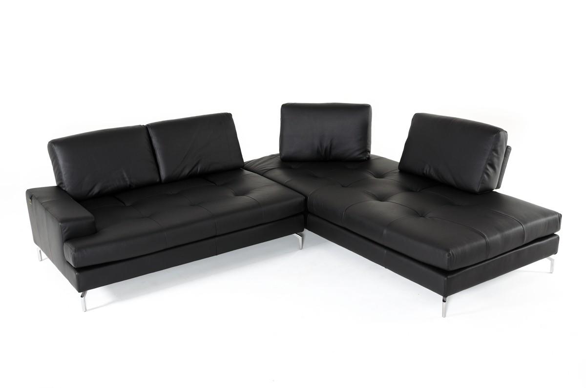 Modern Sectional Sofa Estro Salotti Voyager VGNTVOYAGER-BLK in Black Italian Leather