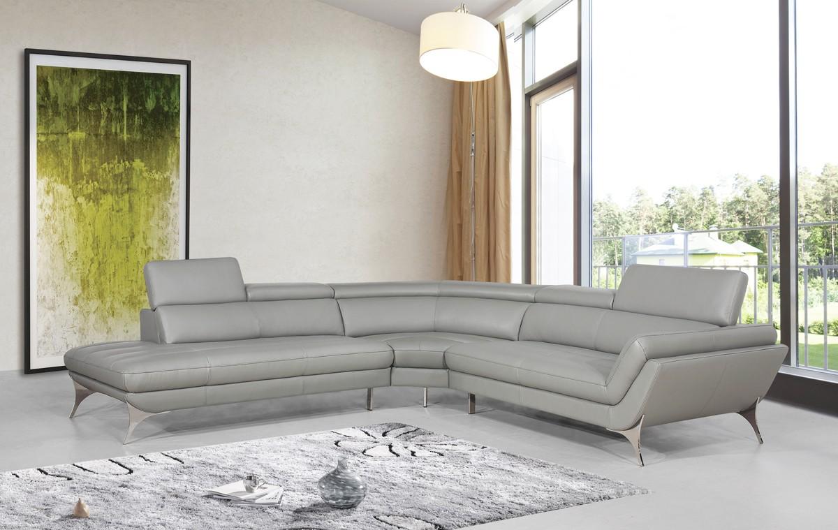 Modern Sectional Sofa Divani Casa Graphite VGCA1541-GRY-LHC in Gray Italian Leather
