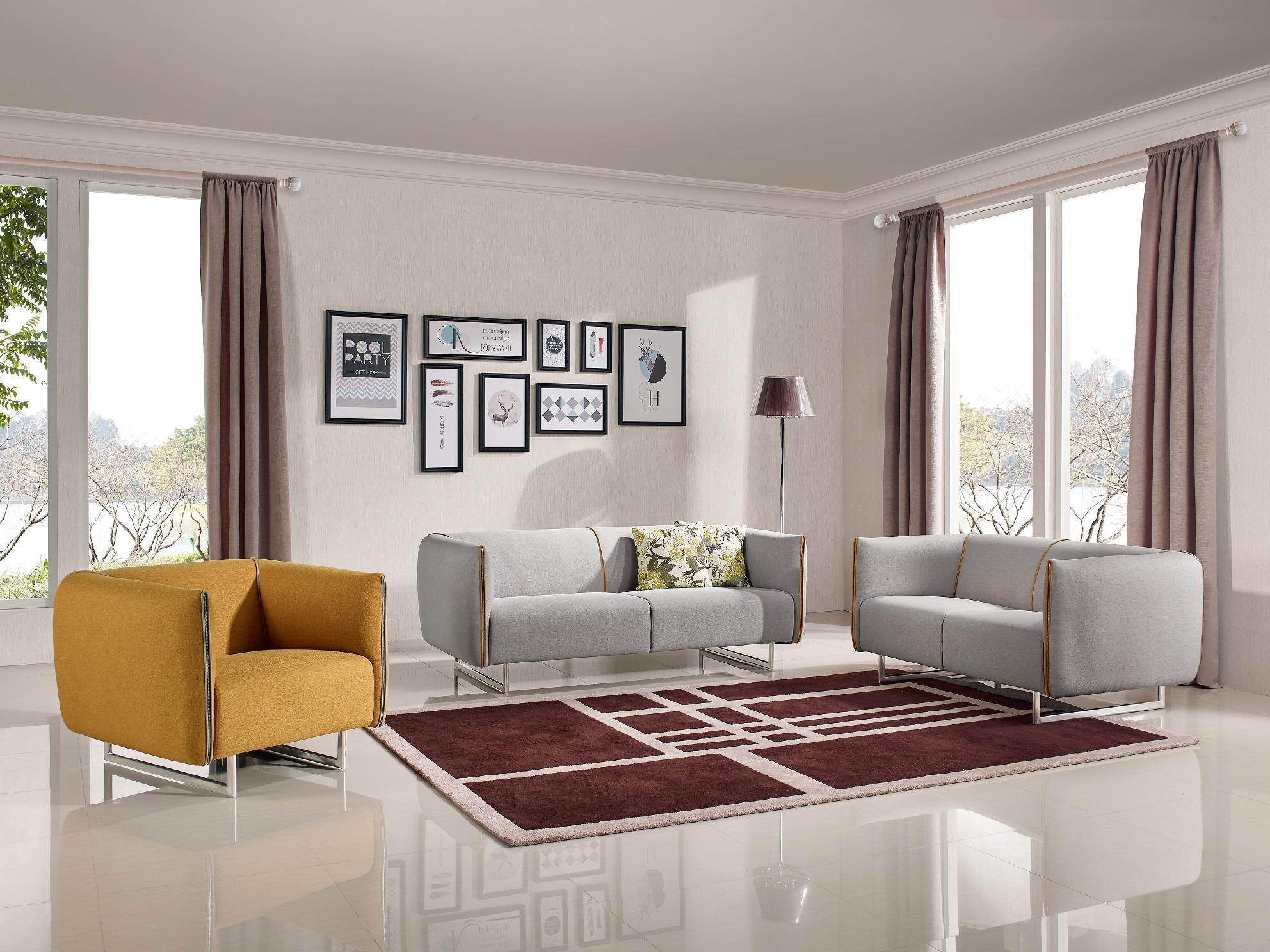 Contemporary, Modern Sofa Set Divani Casa Medora VGMB-1661-GRY in Yellow, Gray Fabric