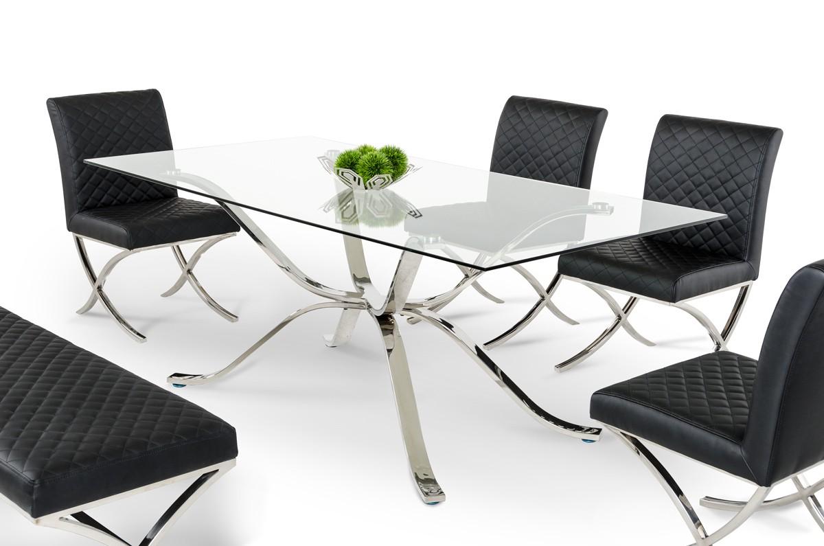 

    
Rectangular Dining Table Stainless Steel w/Glass Top VIG Modrest Adderley Modern
