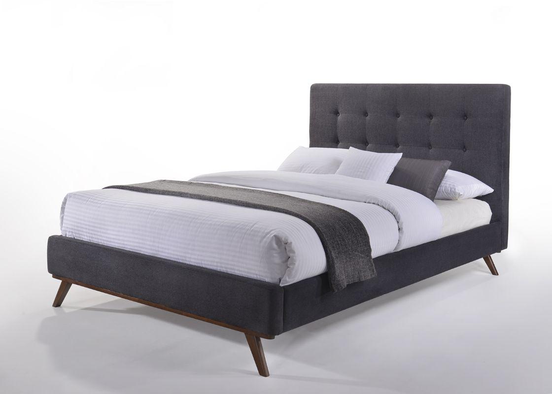 Contemporary, Modern Panel Bed Addison VGMABR-38-BED in Walnut, Gray Fabric