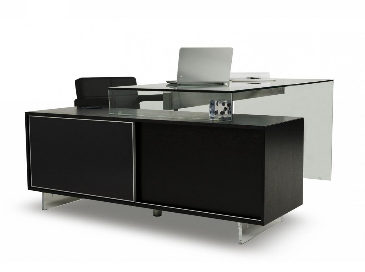 Contemporary, Modern Computer desk Modrest Alaska VGWCALASKA-OFF-BLK in Black Leather