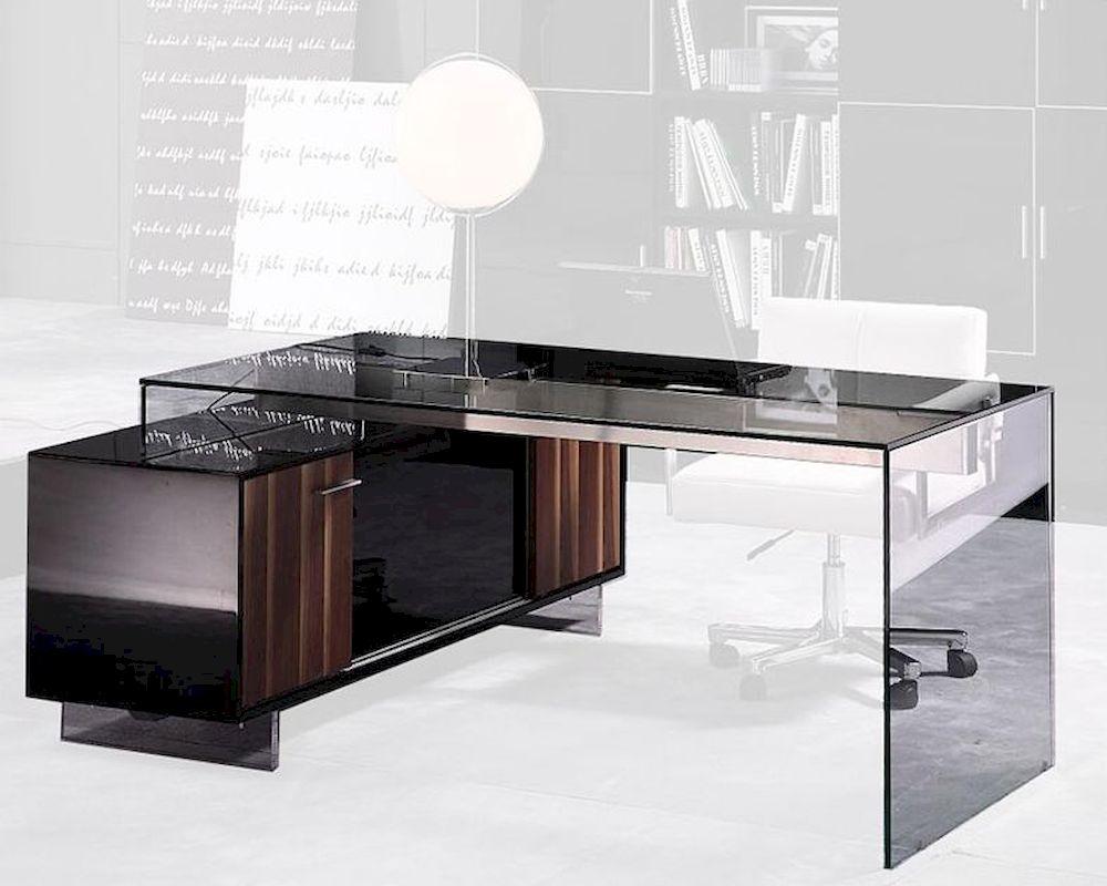 

    
Walnut Oak & Glass Table Top Office Desk by VIG Modrest Alaska
