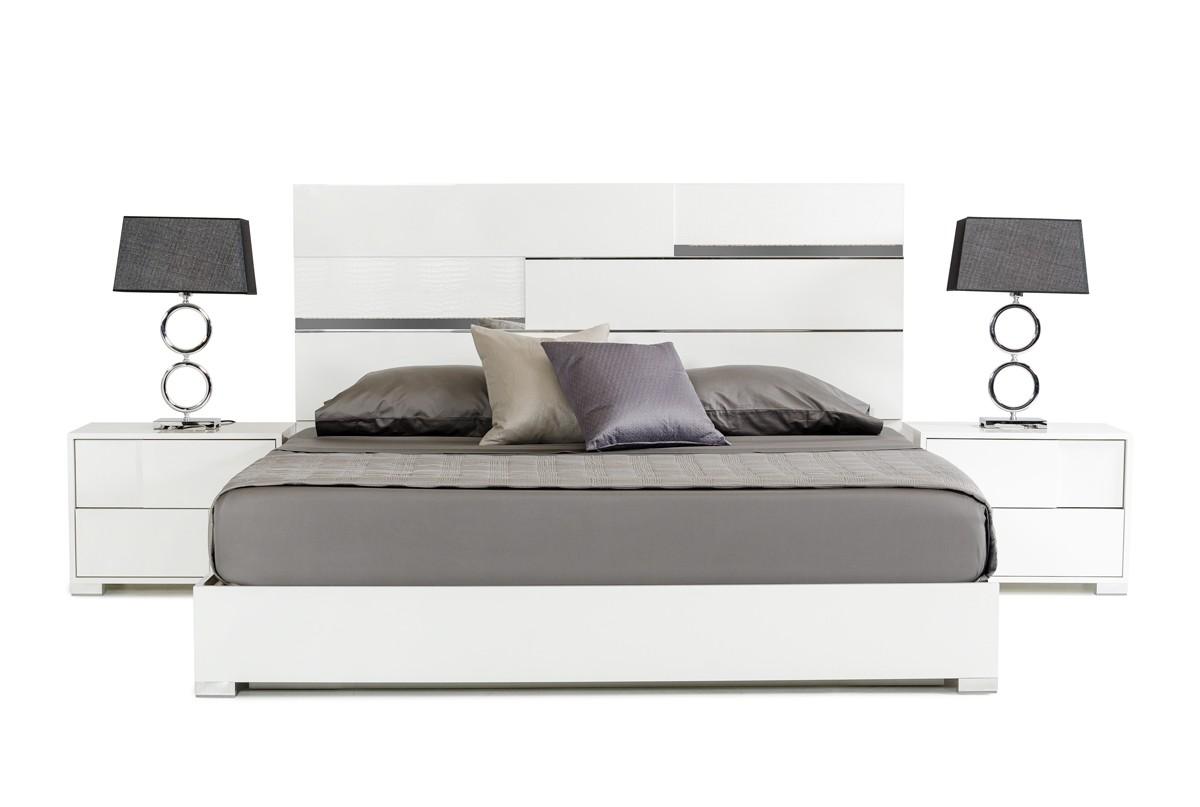 Modern Platform Bedroom Set Modrest Ancona VGACANCONA-BED-WHT-EK-Set-3 in White Leatherette
