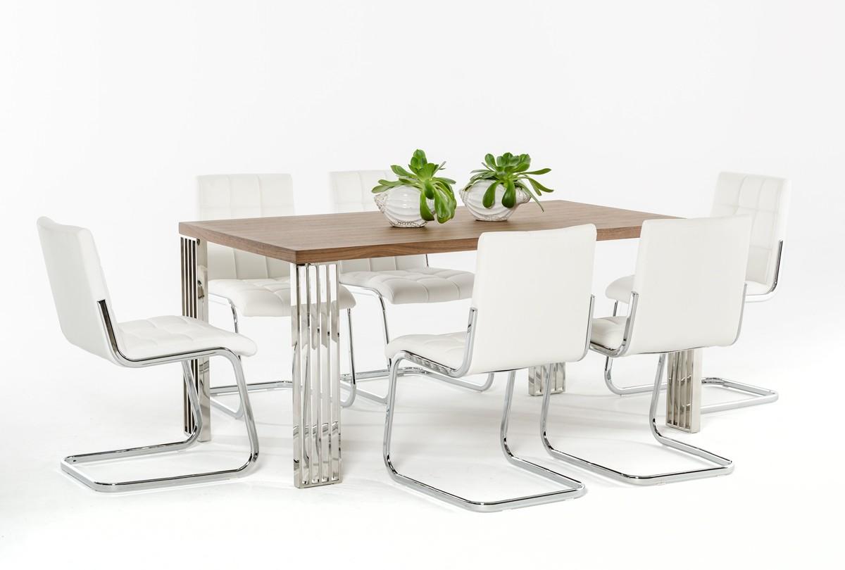 

    
Walnut Dining Table White Leatherette Chairs Set 7Pcs VIG Modrest Bertram Modern
