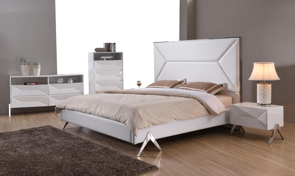 Modern Platform Bedroom Set Modrest Candid VGVCBD1109-SET-EK-5 in White Leatherette