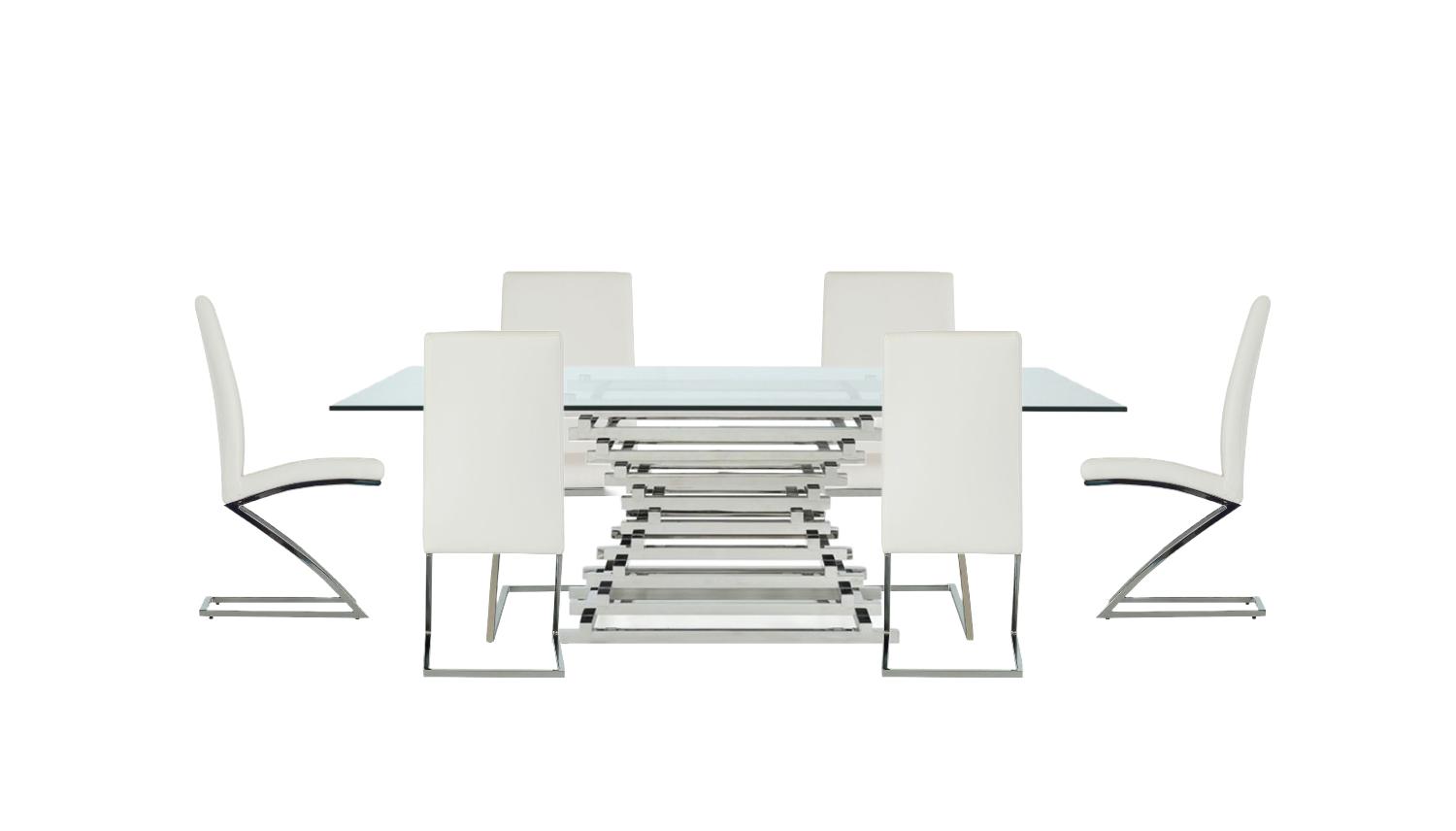 

    
Rectangular Glass & Stainless Steel Dining Table + 6 Chairs by VIG Modrest Crawford
