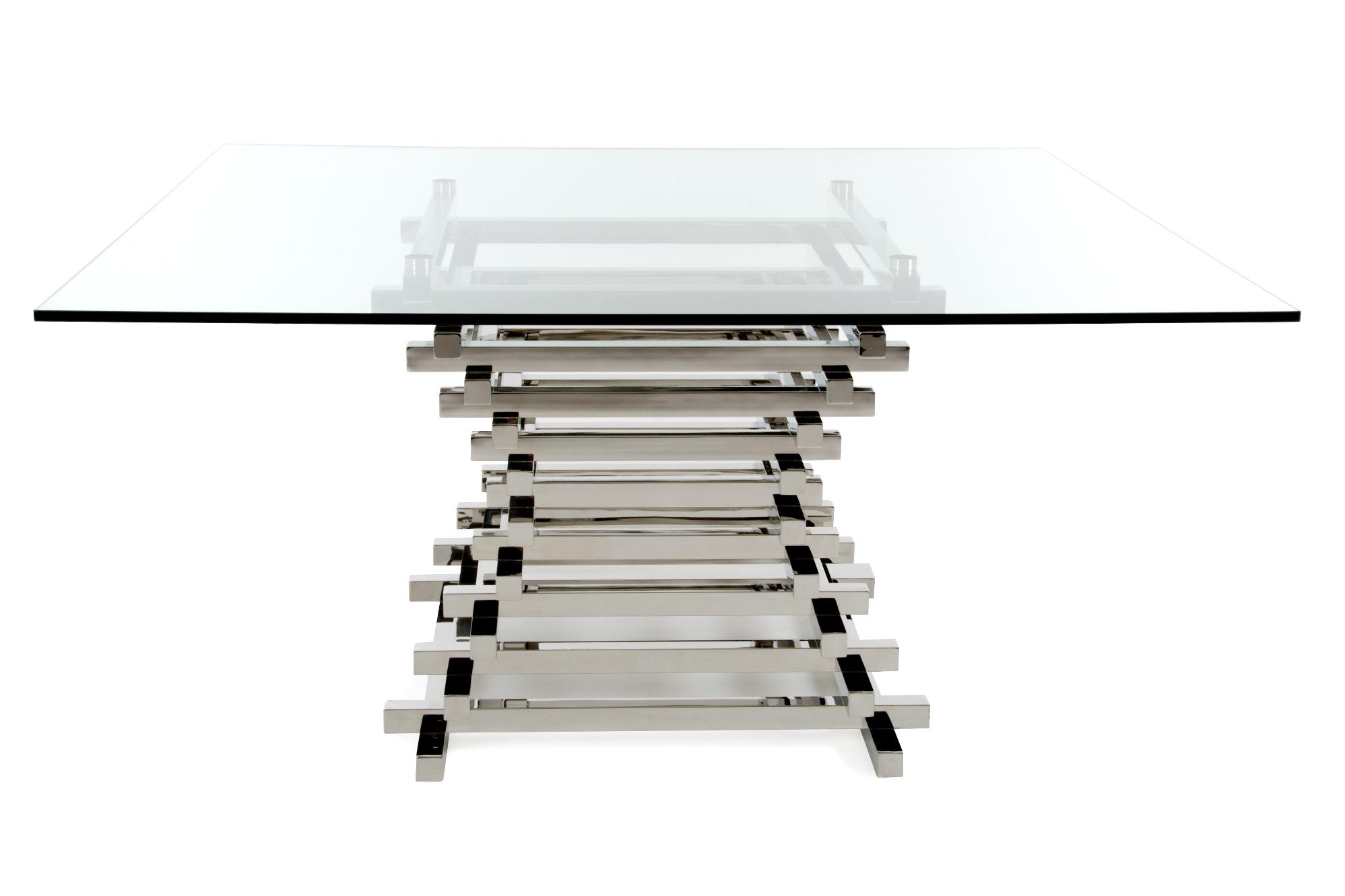 

    
Modern Square Glass & Stainless Steel Dining Table by VIG Modrest Crawford
