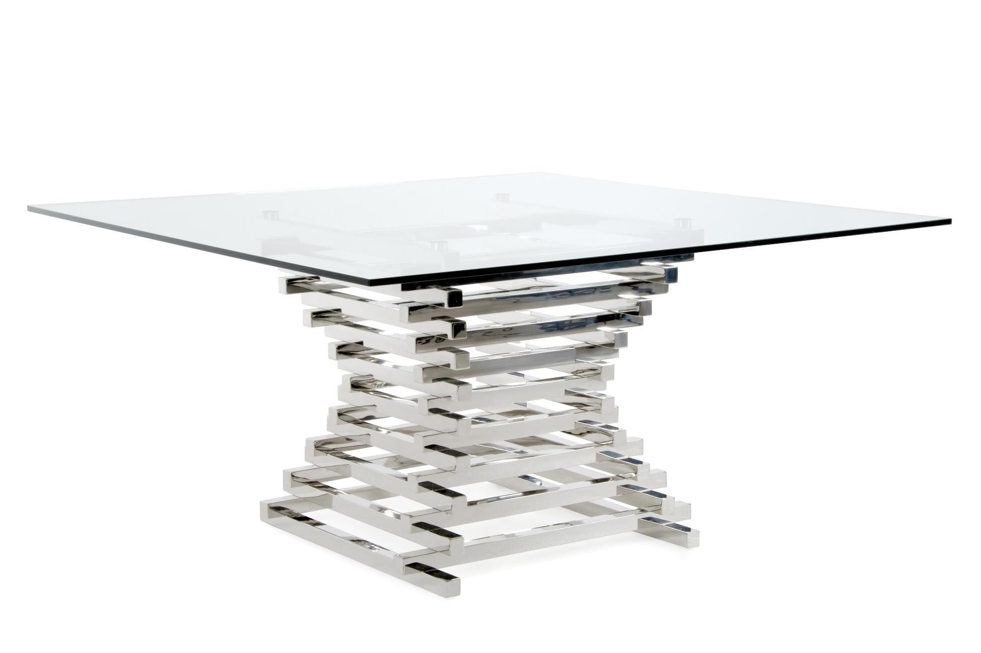 

    
Modern Square Glass & Stainless Steel Dining Table by VIG Modrest Crawford
