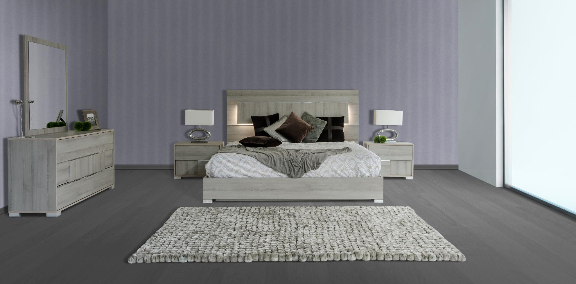 Contemporary, Modern Platform Bedroom Set Modrest Ethan VGACETHAN-SET-GRY-EK-5 in Gray Lacquer