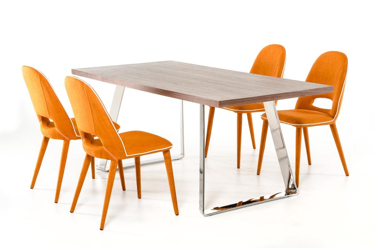 

    
Walnut Dining Table Orange Fabric Chairs Set 5 Pcs VIG Modrest Gala Modern

