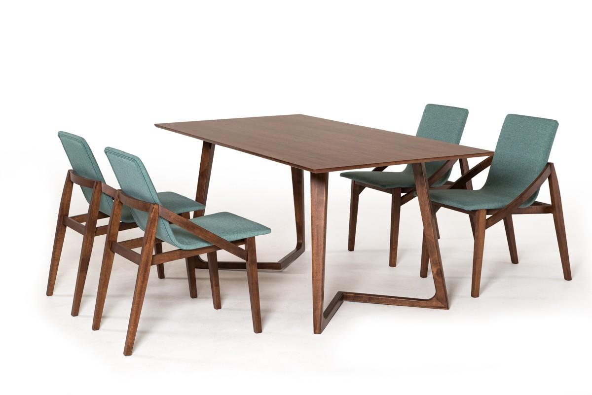 

    
Contemporary & Scandinavian Walnut Dining Table + 4 Blue Chairs by VIG Modrest Jett
