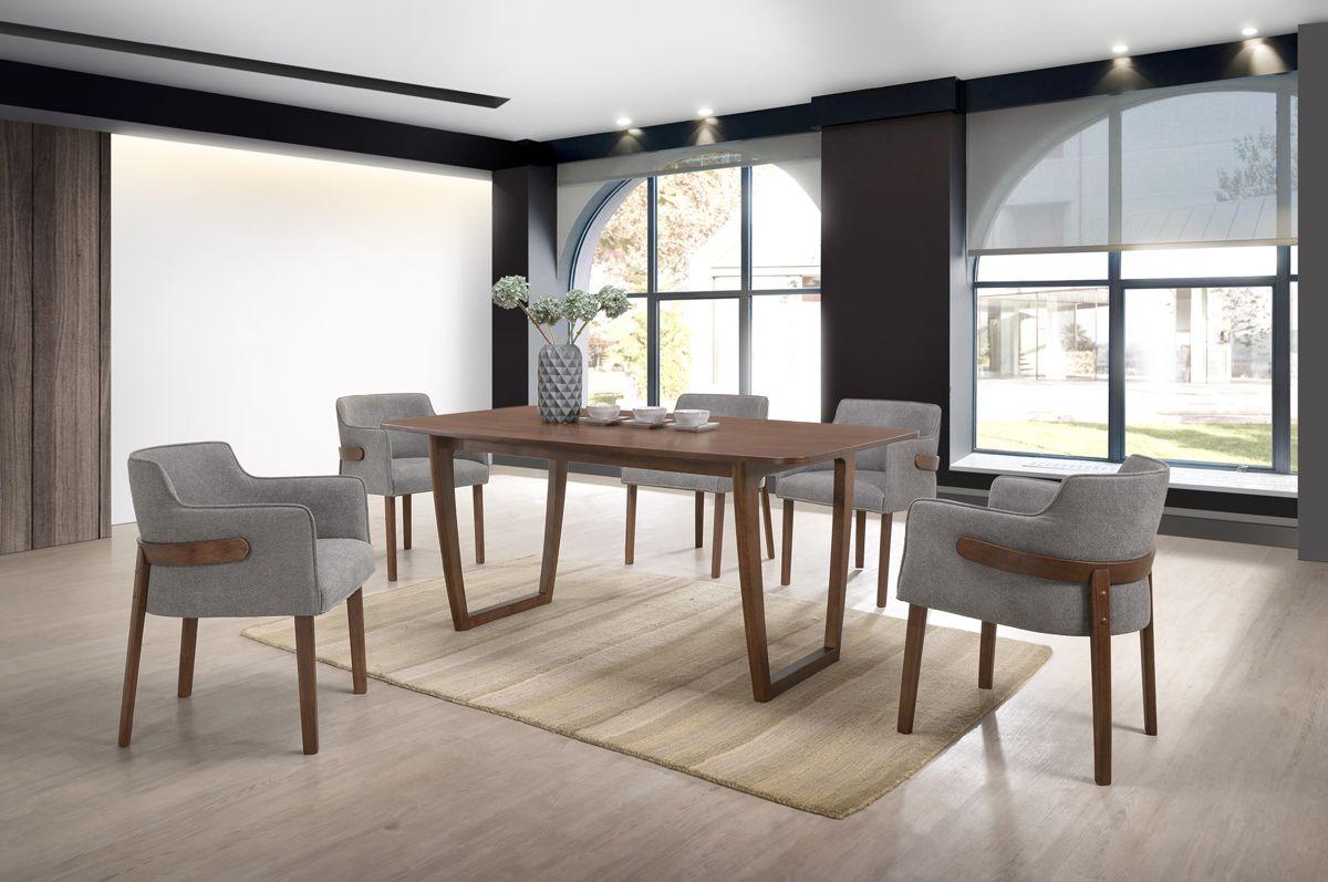 Contemporary, Modern Dining Room Set Jordan VGMAJORDAN-SET-2-7pcs in Walnut, Gray Fabric