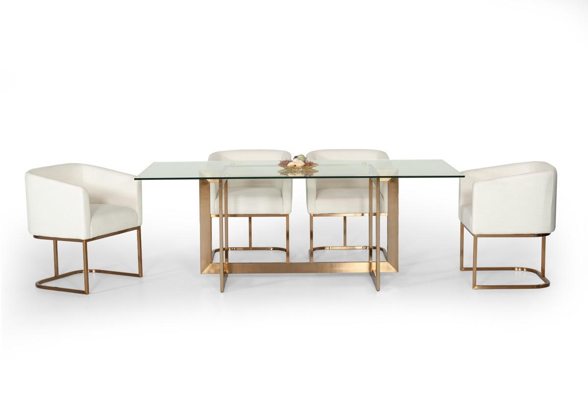Contemporary, Modern Dining Table Set Keaton VGVCT8961-G-7pcs in White, Gold 