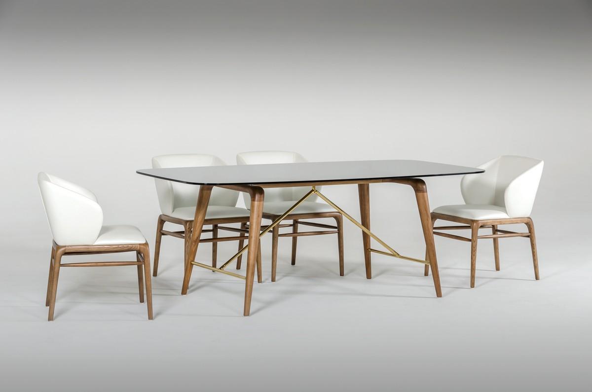 

    
Smoked Glass & Walnut Large Dining Table Set 5Pcs by VIG Modrest Kipling
