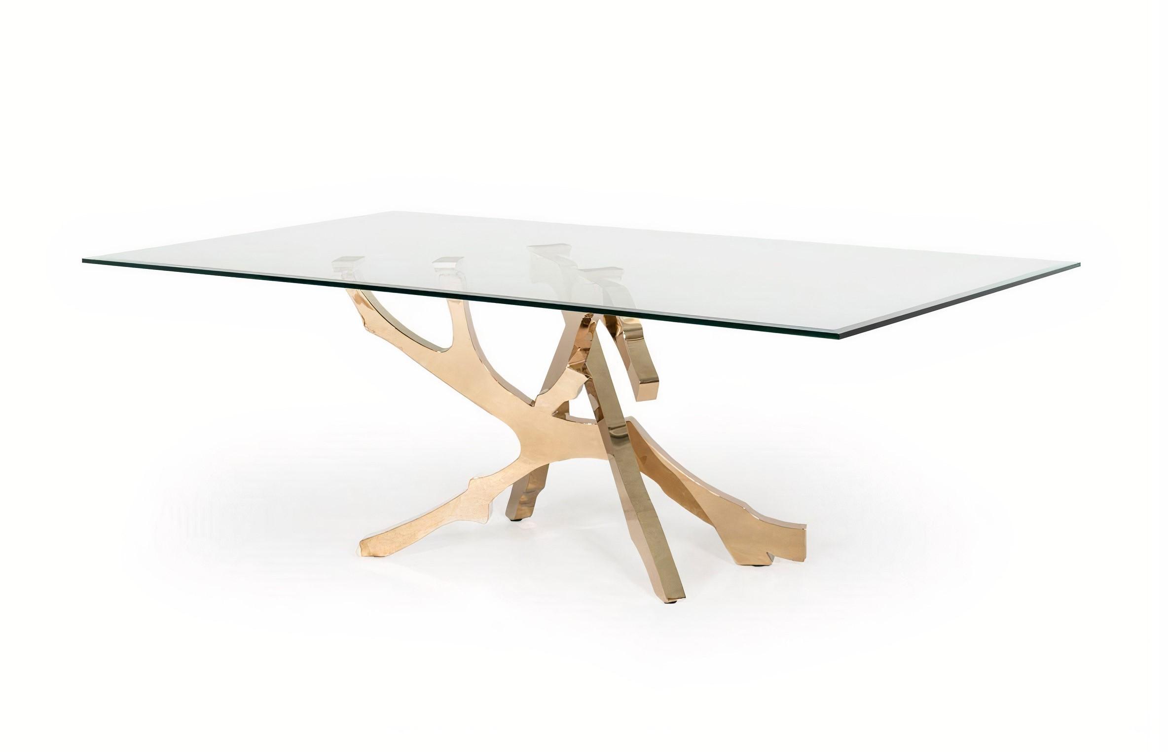 

    
Tree Branch Clear Glass & Gold Steel Dining Table by VIG Modrest Legend
