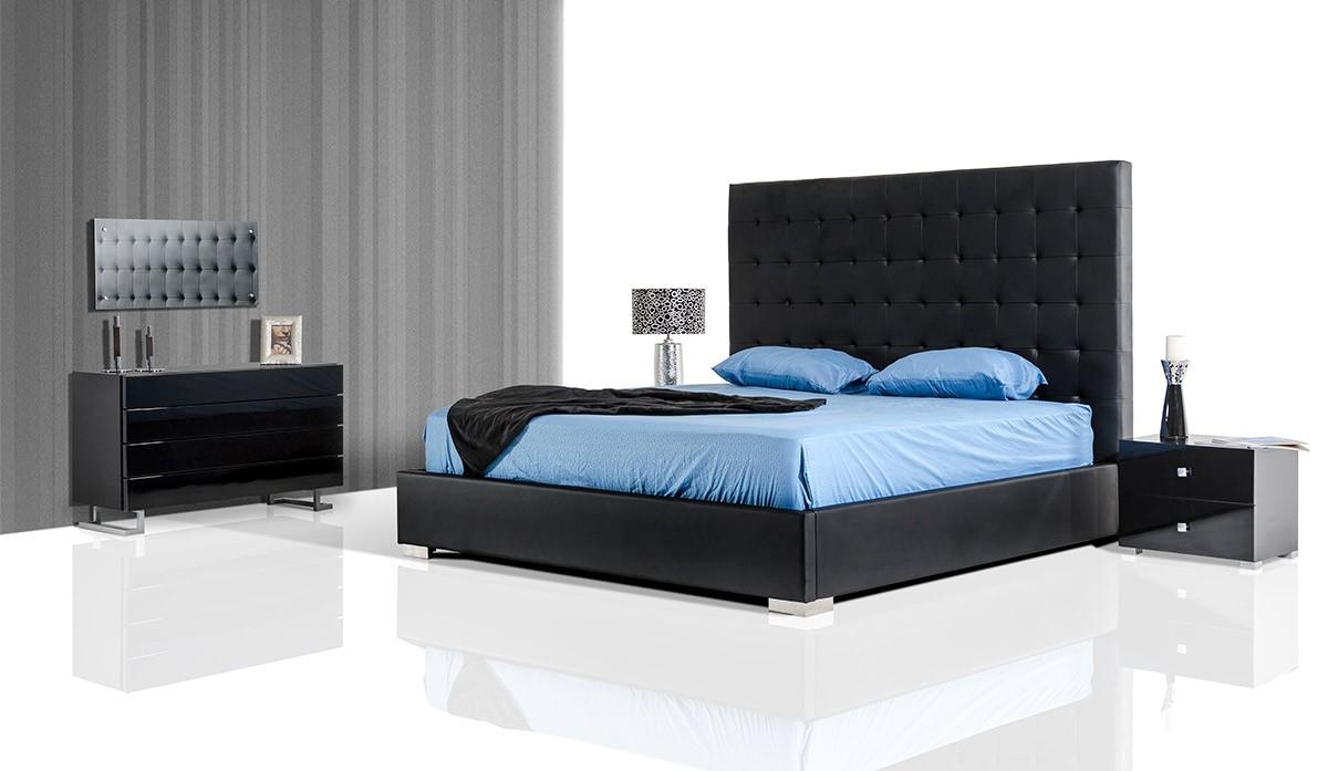 

    
VIG Modrest Lyrica Black Leatherette Tall Headboard Queen Bedroom Set 5P Modern
