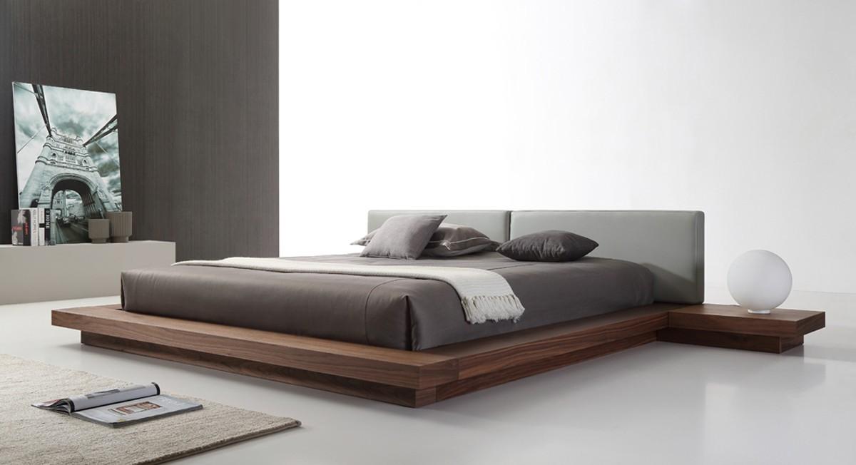 Modern Platform Bedroom Set Modrest Opal VGKCHB39-WAL-GRY-EK in Gray, Brown Leatherette