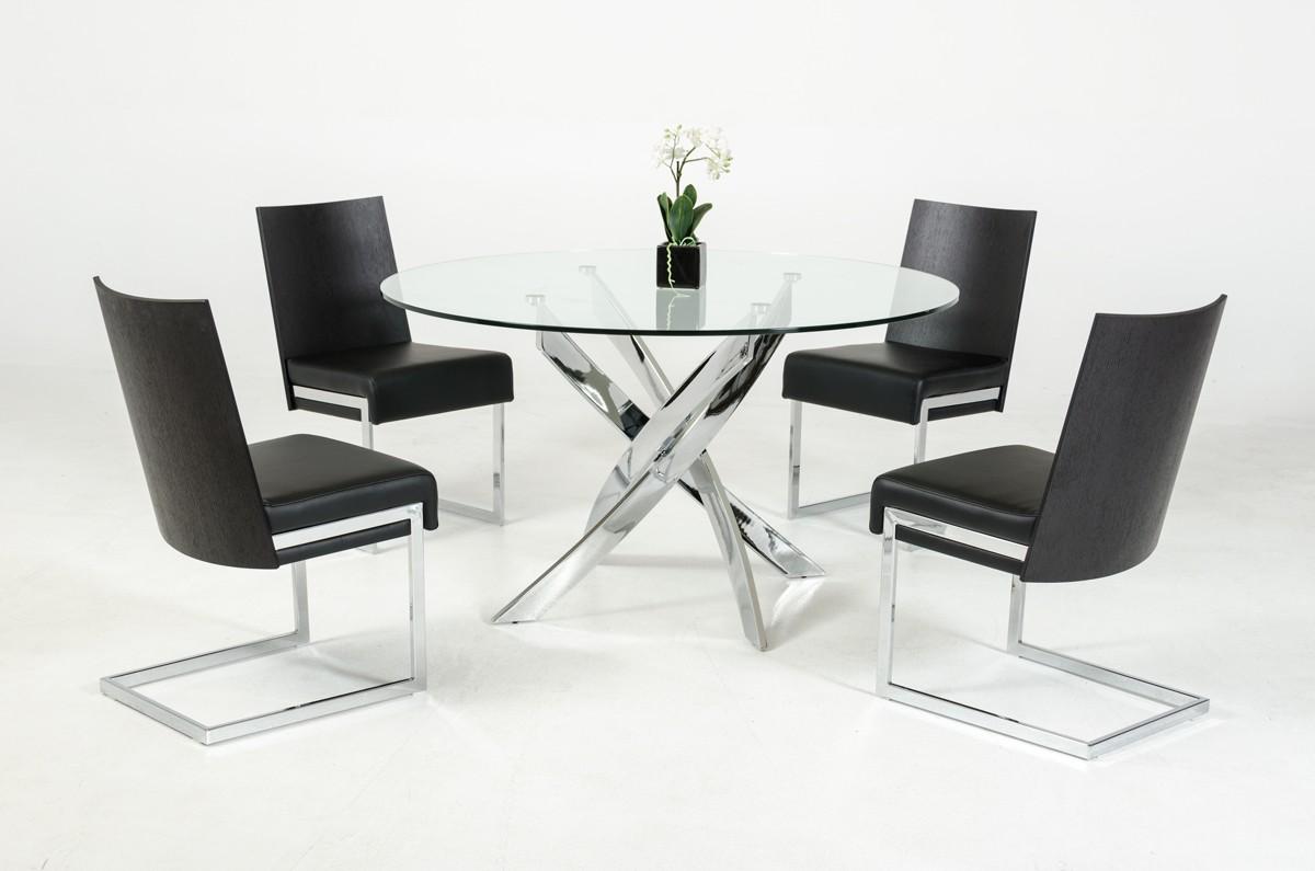 

    
Round Glass Dining Table Black Leather Chairs Set 5Pcs VIG Modrest Pyrite Modern

