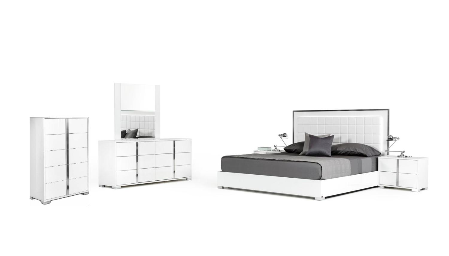 Contemporary, Modern Panel Bedroom Set San Marino VGACSANMARINO-SET-K-6pcs in White Eco-Leather