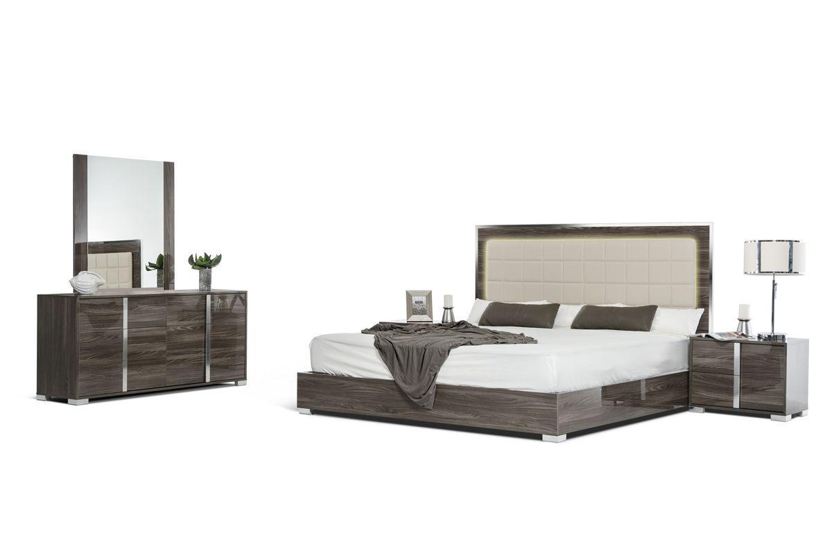 Contemporary, Modern Panel Bedroom Set San Marino VGACSANMARINO-SETGRY-Q-5pcs in Gray Eco-Leather