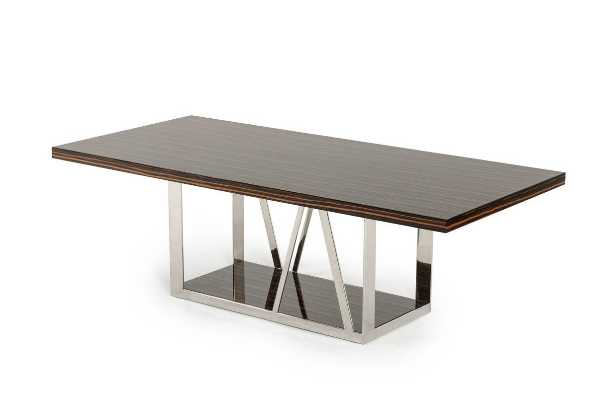 

    
Modern Walnut & Silver Stainless Steel Dining Table by VIG Modrest Sherman
