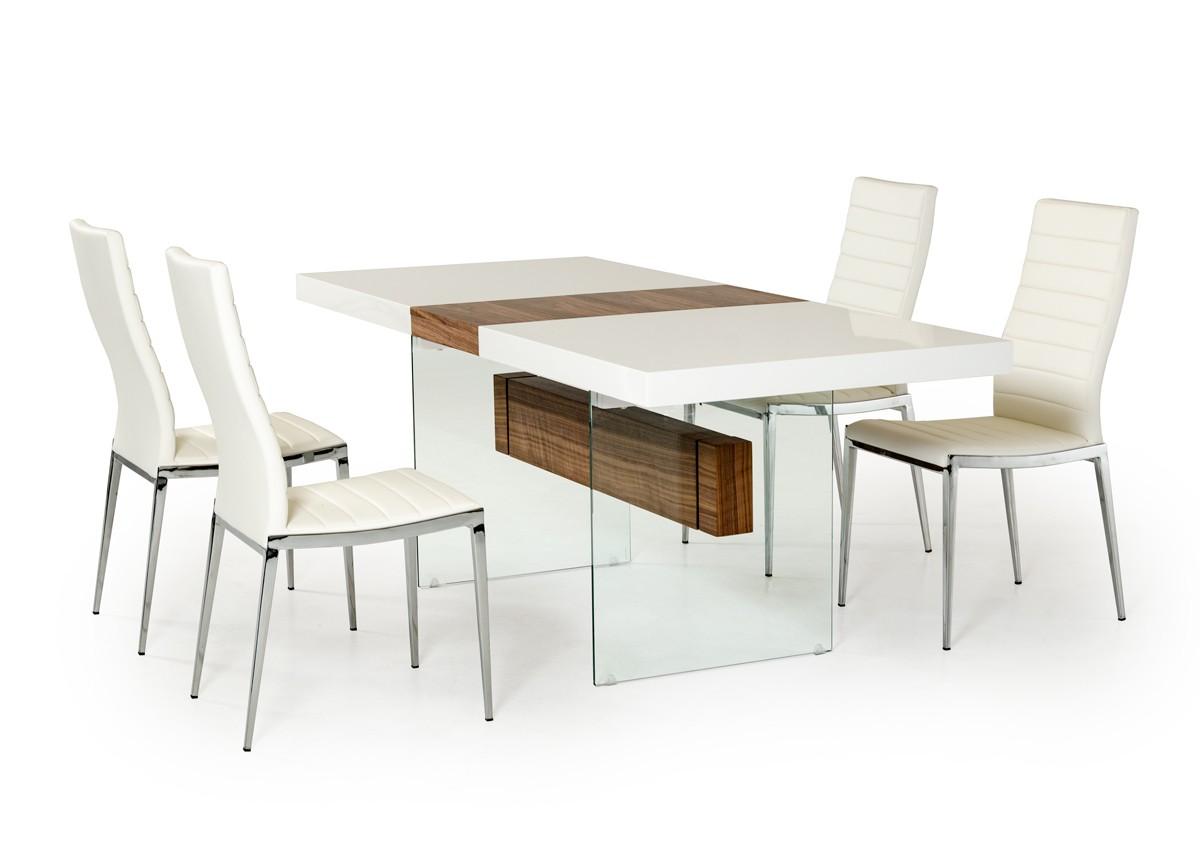 Modern, Classic Dining Table Set Modrest Sven VGGUHC-XT-001 VGEWF3195AB-WHT-SET-7 in Walnut, White Leatherette