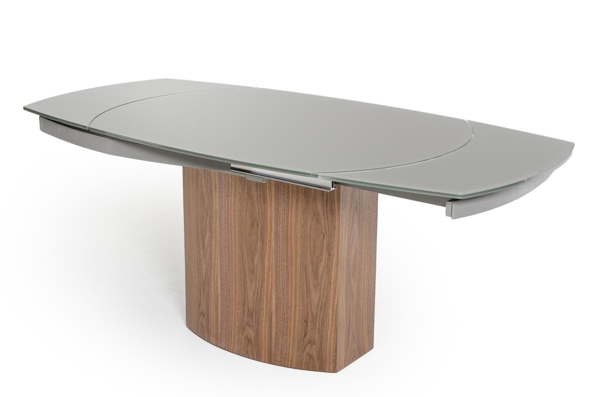 

    
Grey Glass Top Walnut Veneer Dining Table VIG Modrest Swing Modern Contemporary
