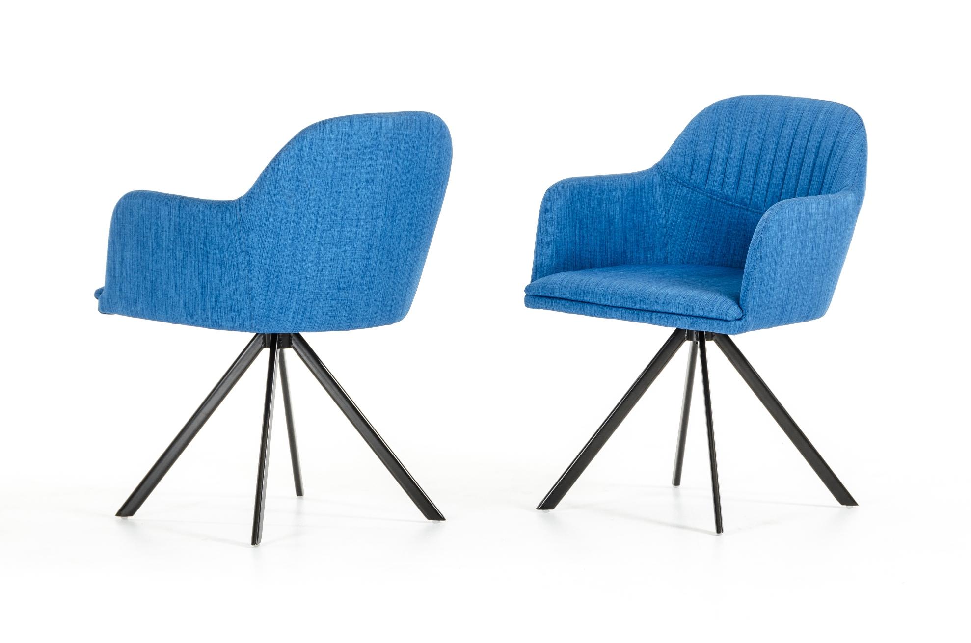 Modern Dining Arm Chair Modrest Synergy VGEUMC-8112CH-A-BLU-Set-2 in Blue Fabric